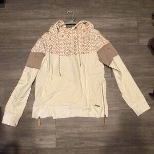 BKE Cream and Tan Patterned Hoodie